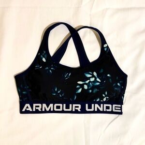Under Armour Blue Floral Crossback Sports Bra — Medium